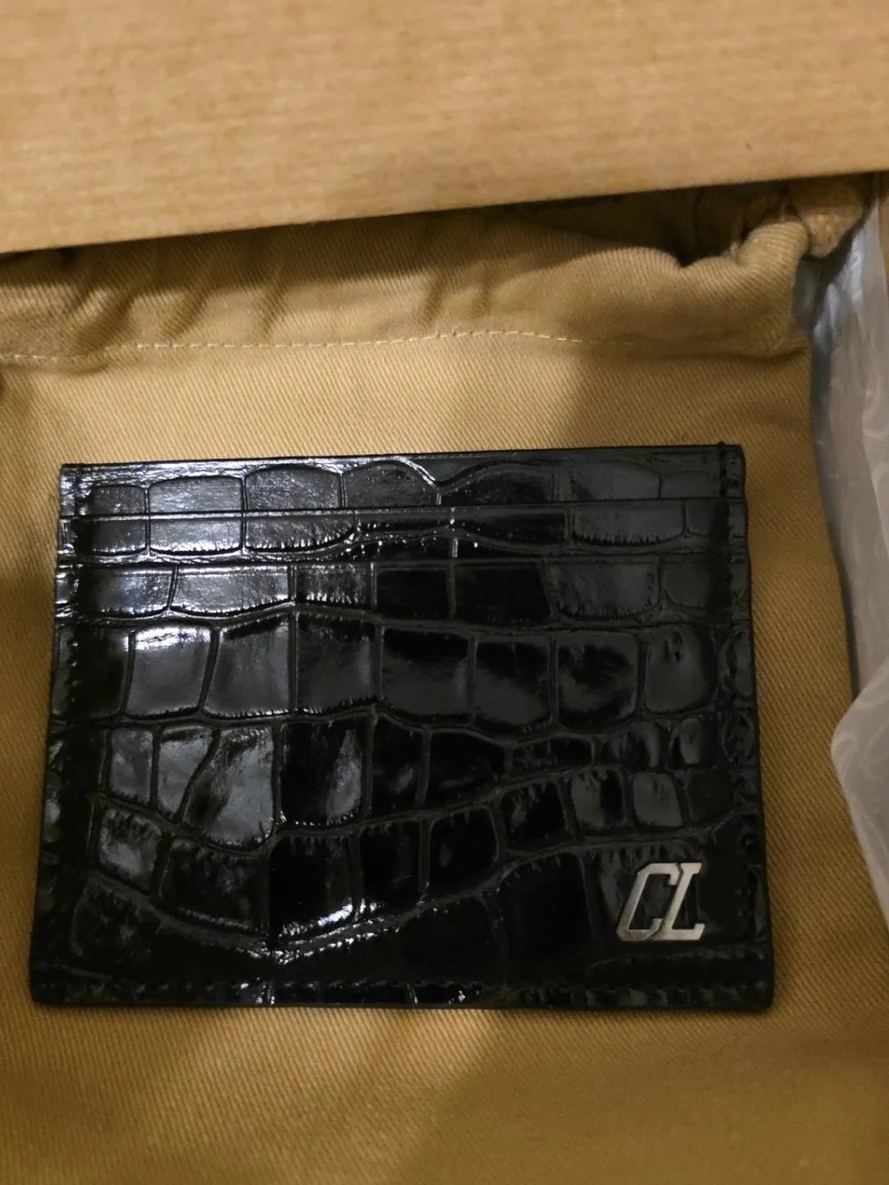 Christian Louboutin Black Croc-Embossed Card Sleeve/ BNIB